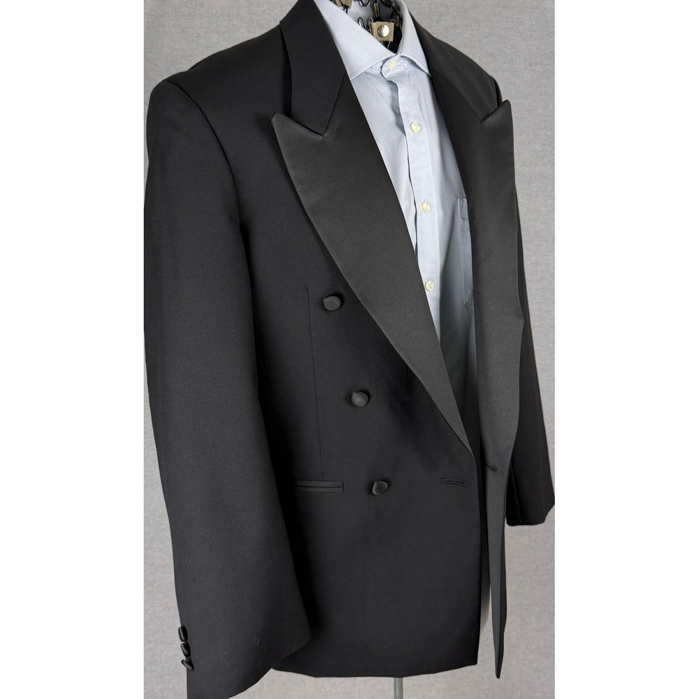 Egon von Furstenberg Mens 40R Black Wool Double Breasted Tuxedo Jacket Blazer